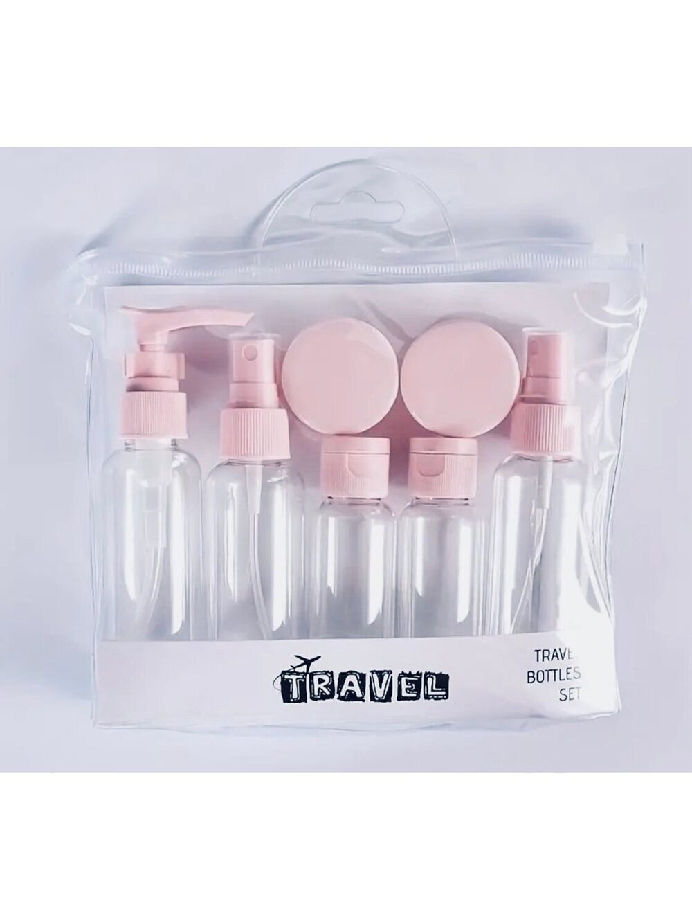 New - Premium Travel Bottle Set - Clear with Pink Accents
